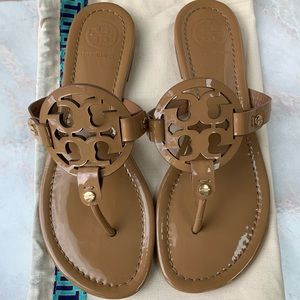 Tory Burch Miller Patent Leather Sandals Tan Size 8